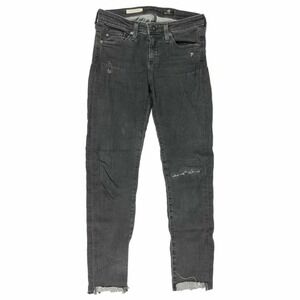 AG Adriano Goldschmied Stevie Ankle Jeans Women 25 Slim Straight Distressed Hem‎
